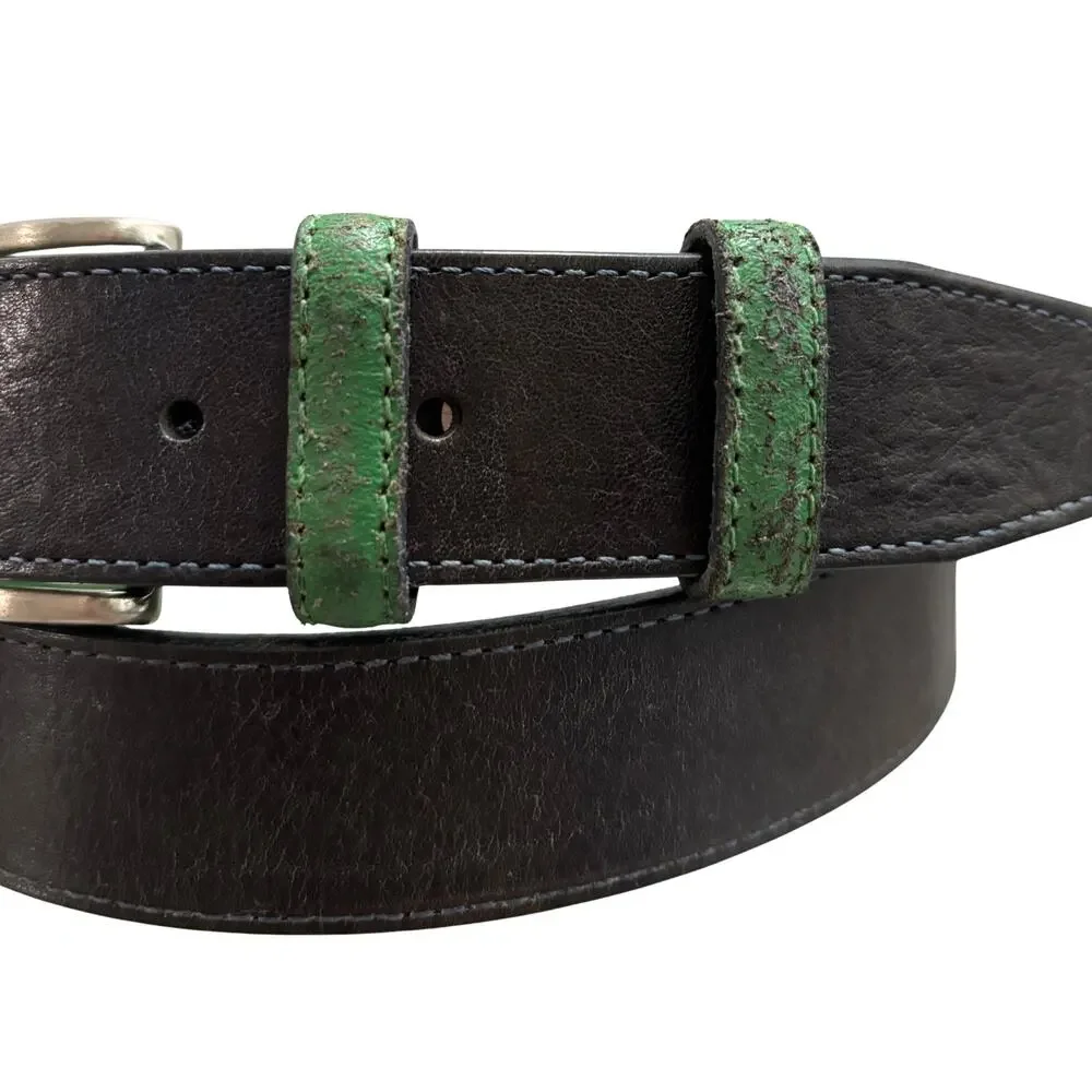 Piero Gabrieli Italy Black Green Leather Dress Belt Men’s Size 42